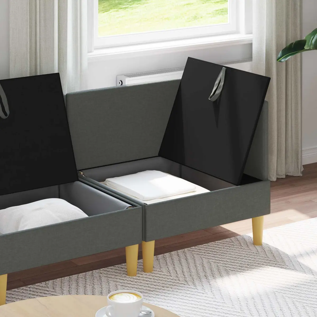 Modular Sofa Set 3-Piece Storage Grey Fabric Living Room Lounge Couch Suite