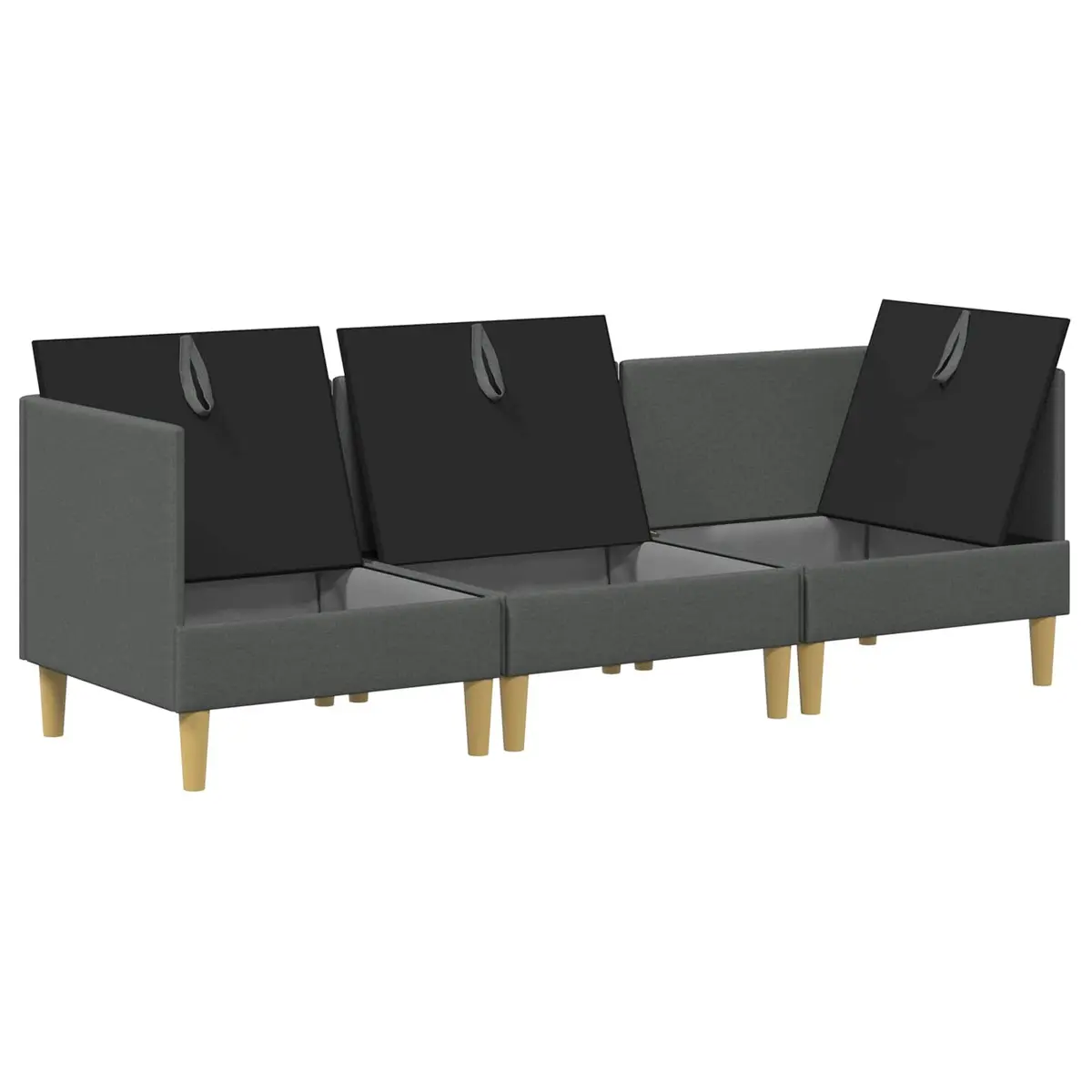 Modular Sofa Set 3-Piece Storage Grey Fabric Living Room Lounge Couch Suite