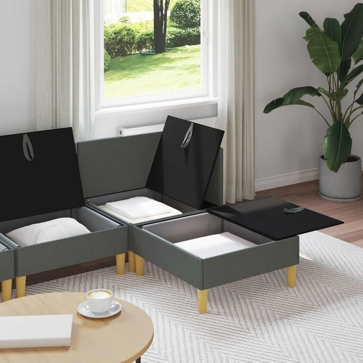 Modular Sofa Set 4 Pieces Grey Fabric with Storage