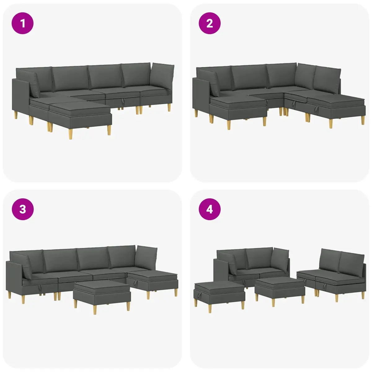 Modular Sofa Set 6 Pieces with Storage Grey Fabric Living Room Furniture