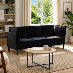 Practical 3-Piece Black Velvet Living Room Set