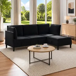 Functional 4-Piece Black Velvet Sofa for Your Home