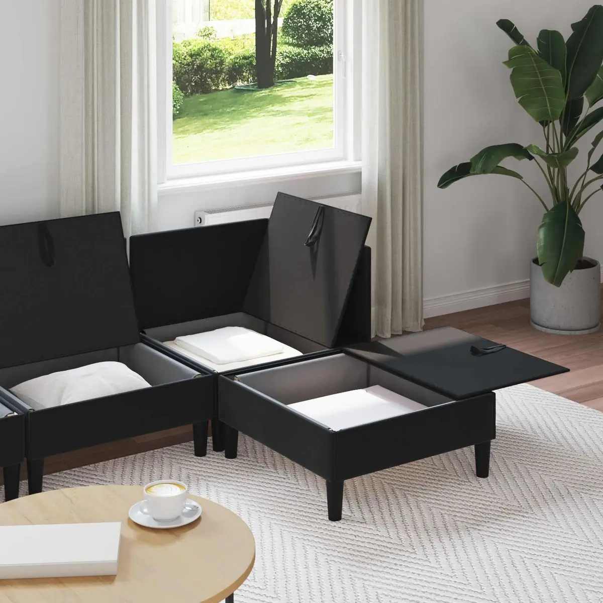 Living Room Furniture Set Velvet Black 4 Piece