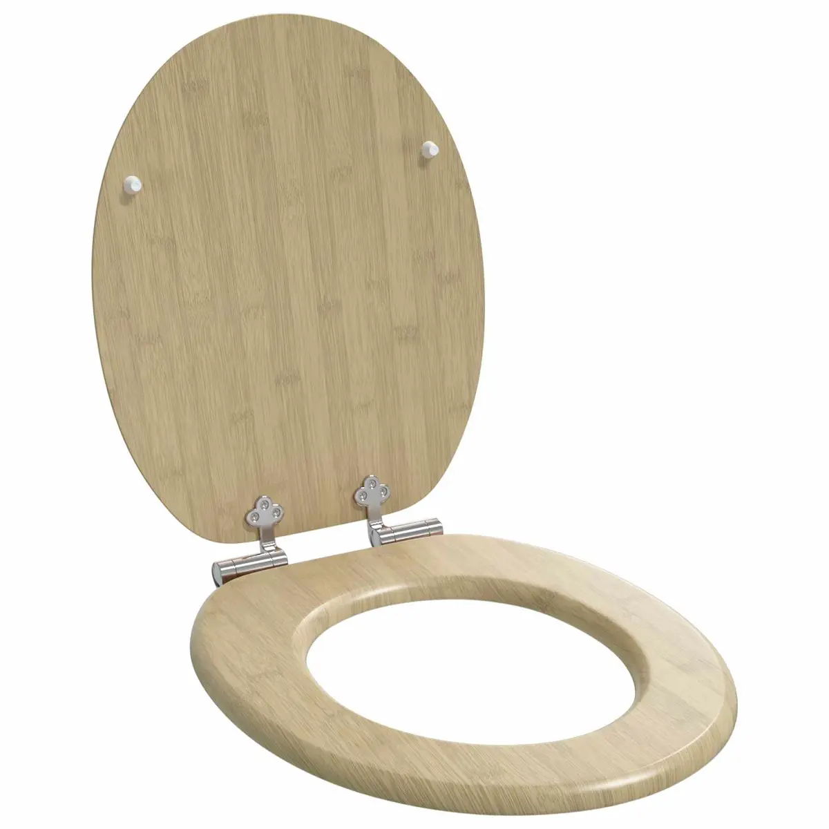 Toilet Seat Soft-Close Bamboo Color MDF 44 x 38 cm Non-slip Bumpers Standard