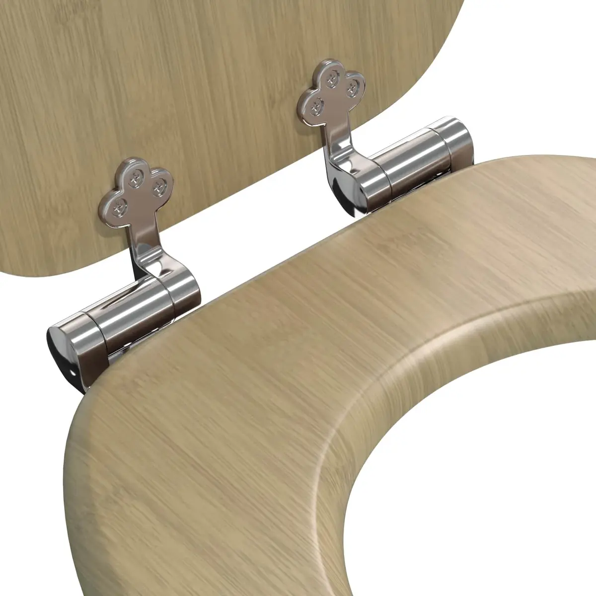 Toilet Seat Soft-Close Bamboo Color MDF 44 x 38 cm Non-slip Bumpers Standard