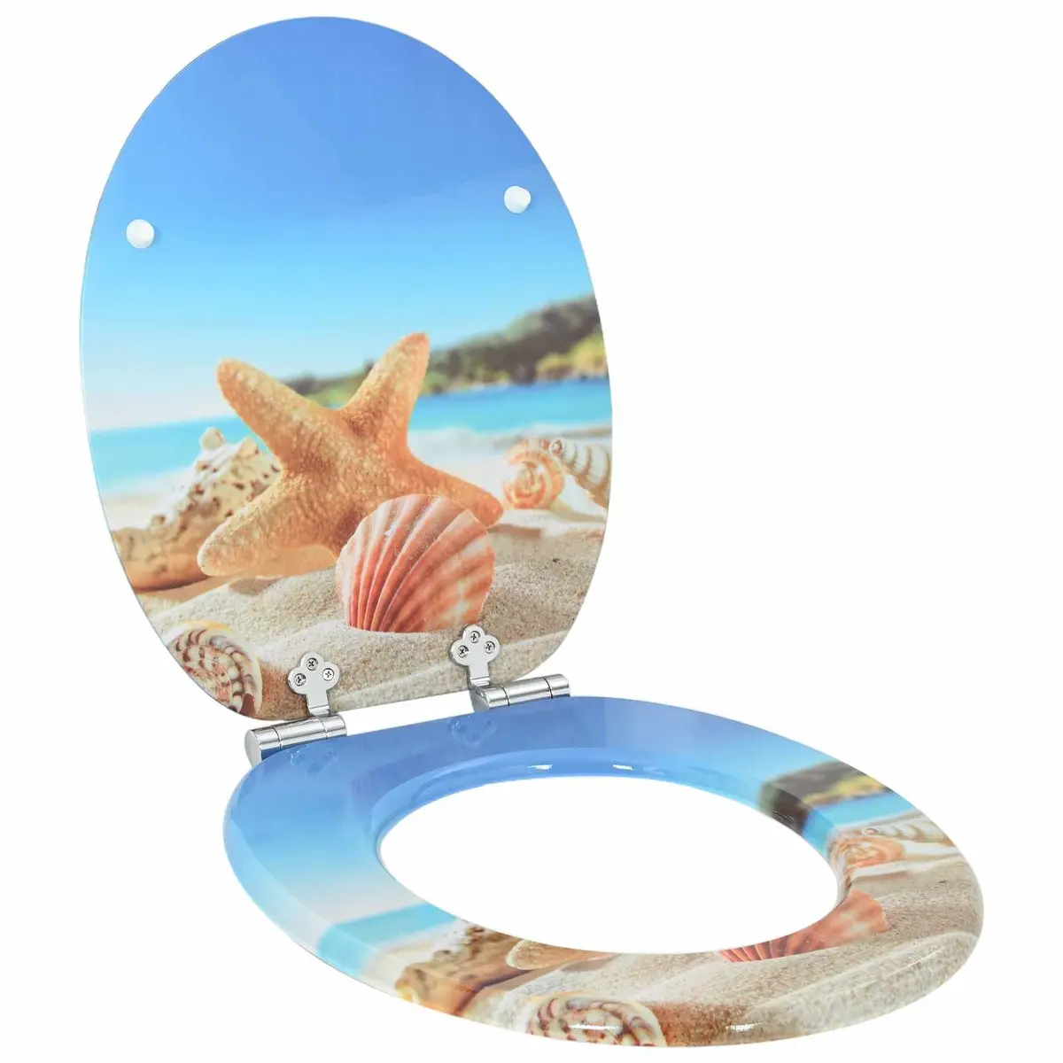 Toilet Seat Blue MDF Board Soft-Close 44x38cm Bathroom Fixture Durable