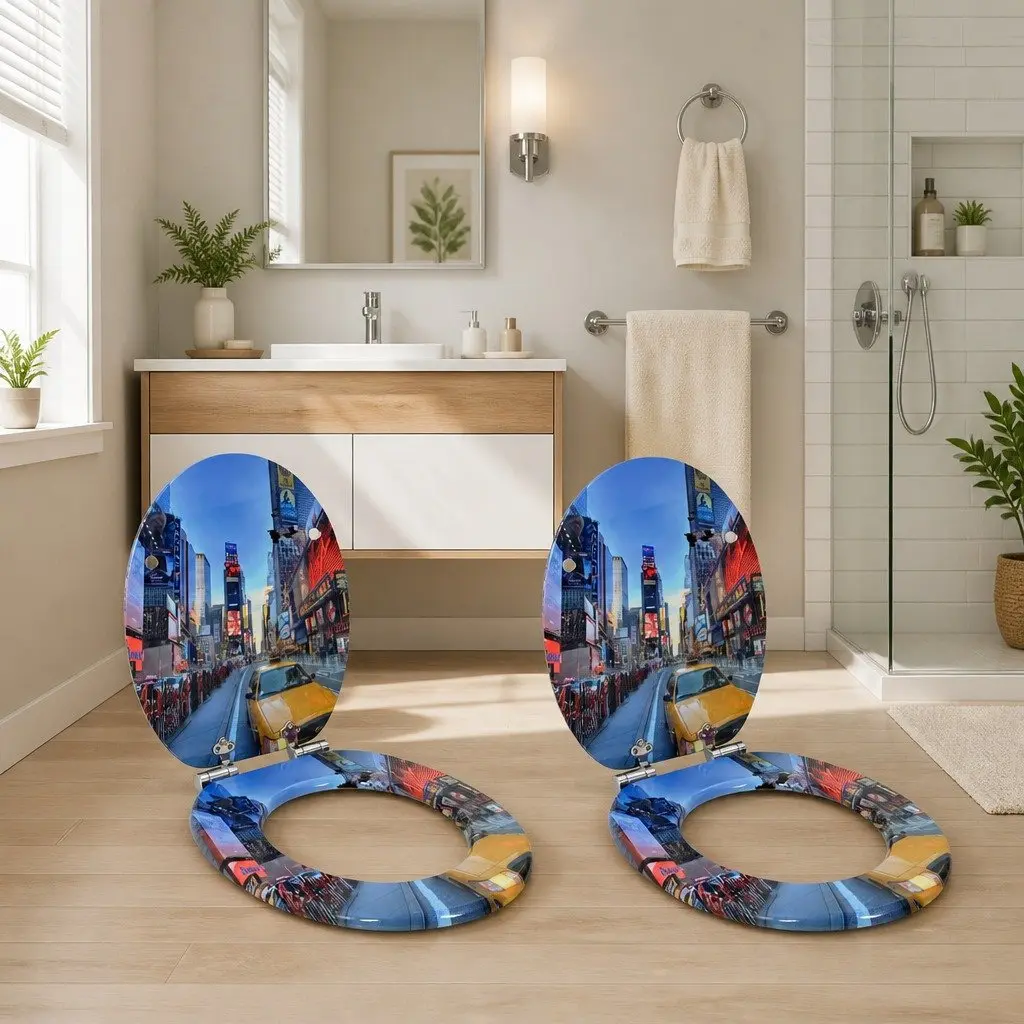 Soft-Close Toilet Seat MDF Board 44 x 38 cm Multicolour 2 Pack