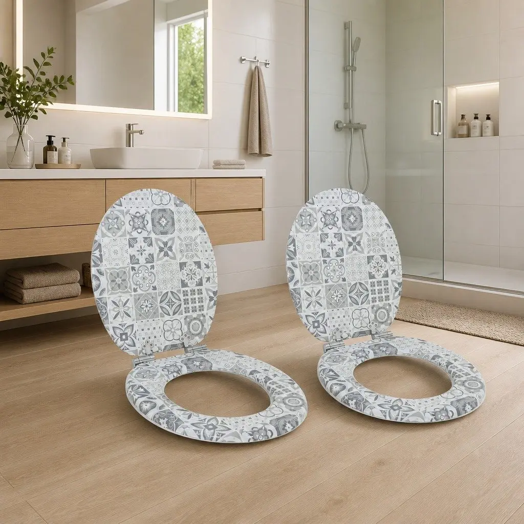 Soft-Close Toilet Seat MDF Board 2 Pack Blue White Non-Slip