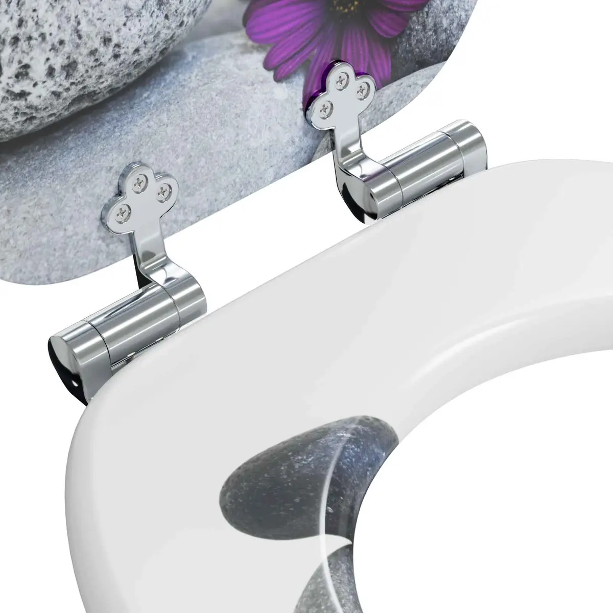 Toilet Seat Grey MDF 44 x 38 cm Soft-Close Mechanism Bathroom Fixture 2 Pack