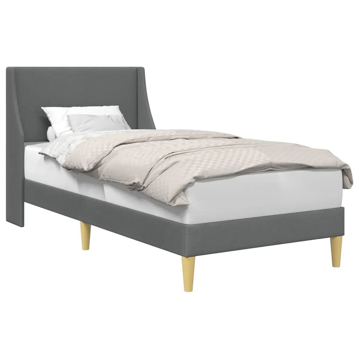 Bed Frame with Fabric Headboard Dark Grey 90 x 190 cm Modern Bedroom Furniture