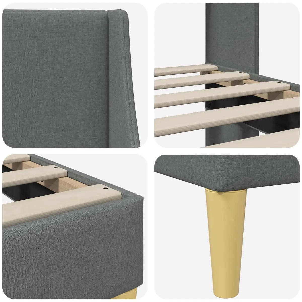 Bed Frame with Fabric Headboard Dark Grey 90 x 190 cm Modern Bedroom Furniture