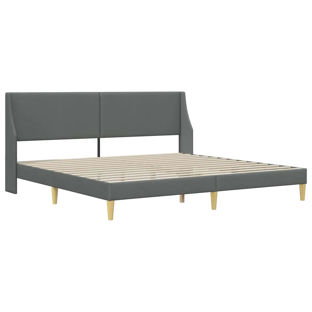 Bed Frame Plywood Fixed Slatted Base Fabric Headboard Dark Grey 180 x 200 cm