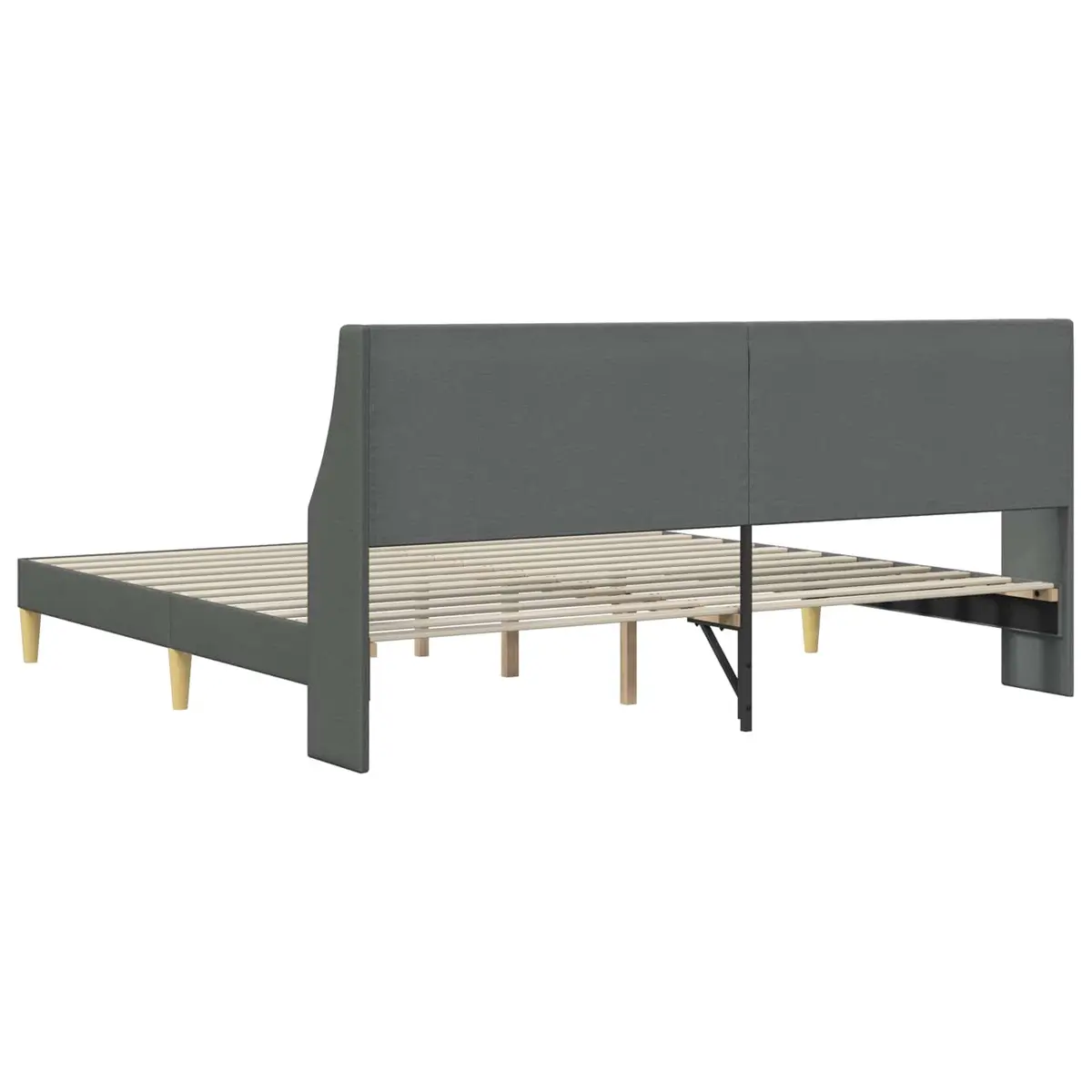 Bed Frame Plywood Fixed Slatted Base Fabric Headboard Dark Grey 180 x 200 cm