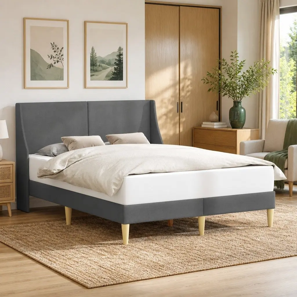 Bed Frame with Fabric Headboard for Home Use