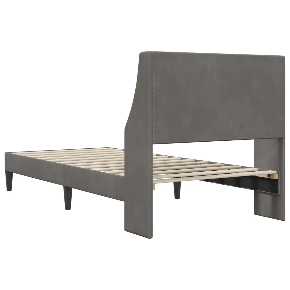Bed Frame Plywood Construction 90 x 190 cm Dark Grey Velvet Headboard Modern
