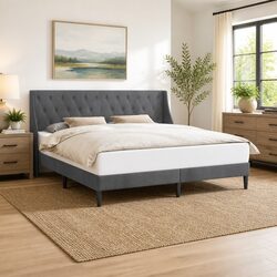 Durable Velvet Headboard Bed Frame Dark Grey 180 x 200 cm