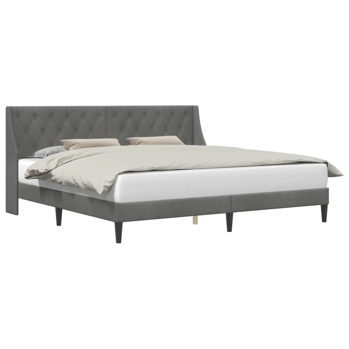 Bed Frame Plywood Construction 180 x 200 cm Dark Grey Velvet Headboard