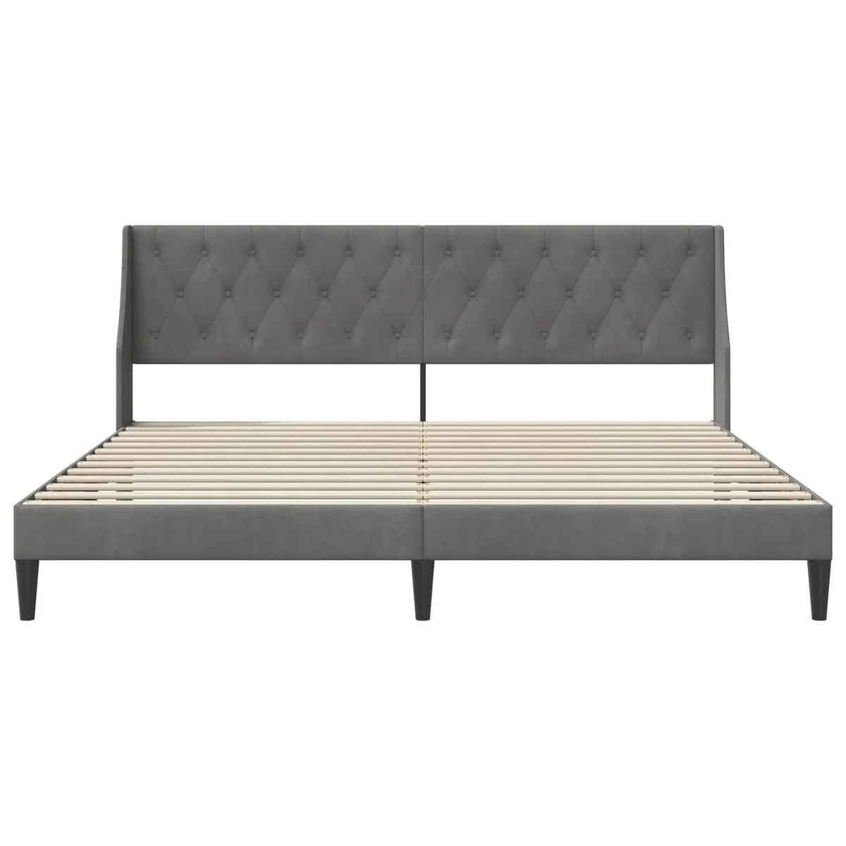 Bed Frame Plywood Construction 180 x 200 cm Dark Grey Velvet Headboard