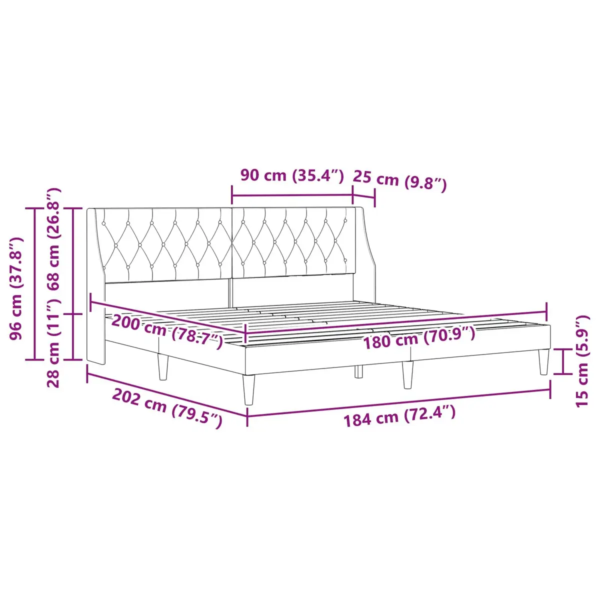 Bed Frame Plywood Construction 180 x 200 cm Dark Grey Velvet Headboard