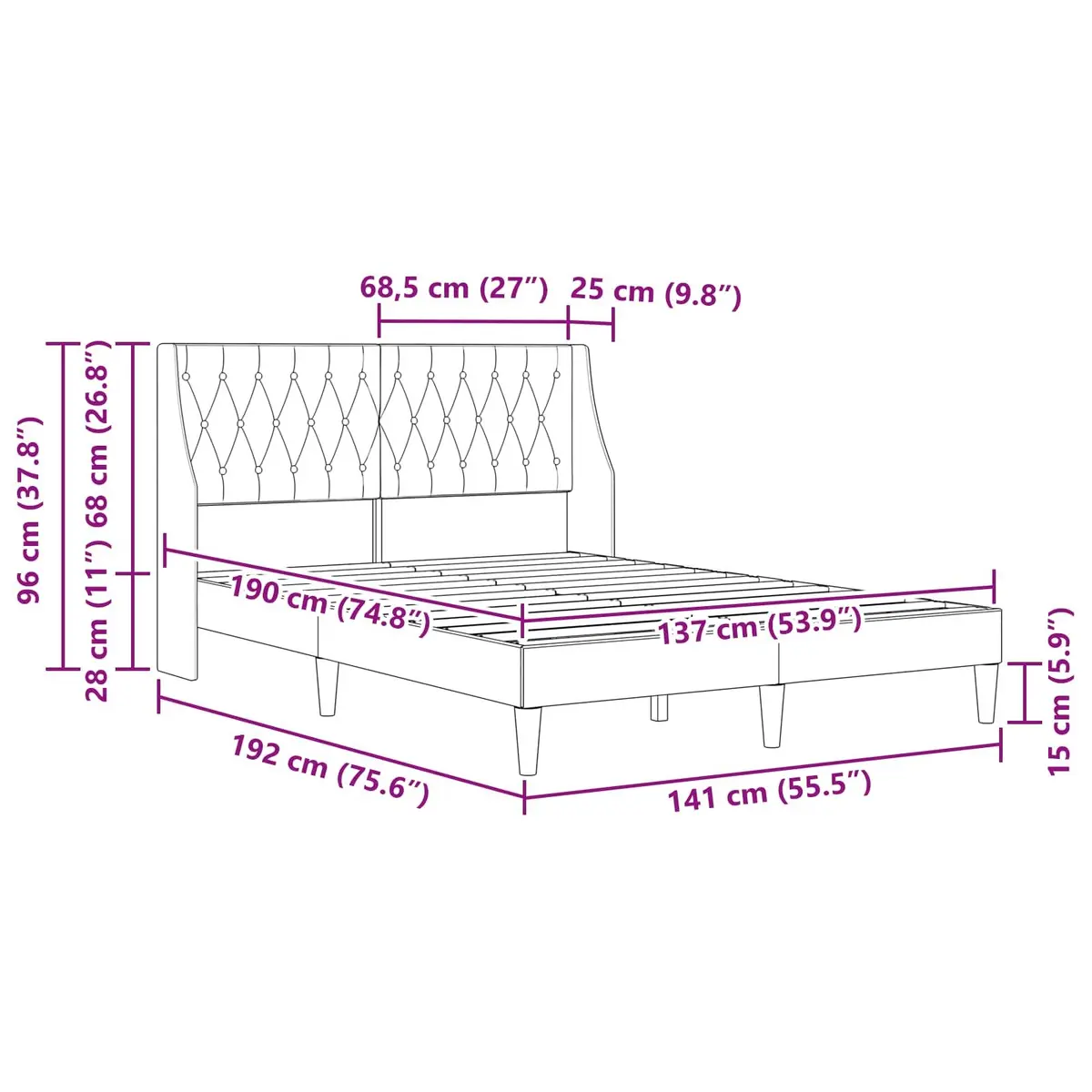 Bed Frame with Velvet Headboard Modern Bedroom Furniture Dark Grey Sleek Design