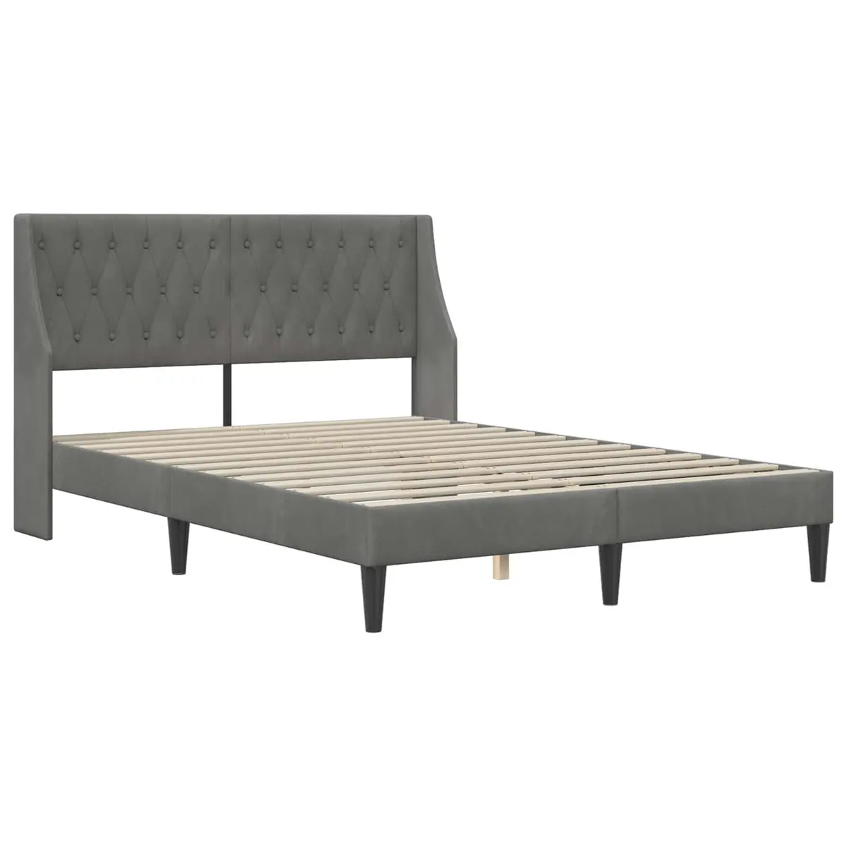 Bed Frame with Velvet Headboard Modern Bedroom Furniture Dark Grey Upholstered