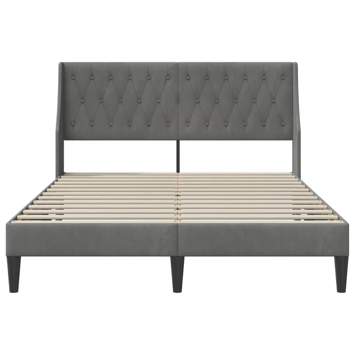 Bed Frame with Velvet Headboard Modern Bedroom Furniture Dark Grey Upholstered