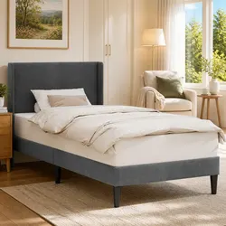 Durable Bed Frame with Dark Grey Velvet Headboard 90 x 190 cm