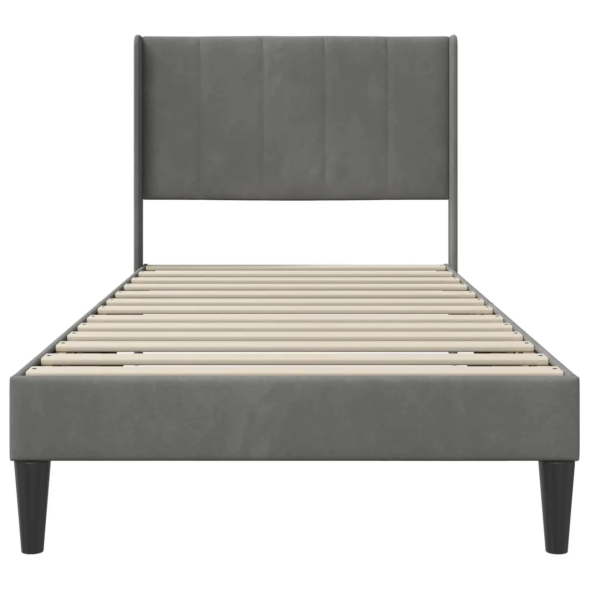 Bed Frame Plywood Fixed Slatted Base 90 x 190 cm Dark Grey Velvet Headboard