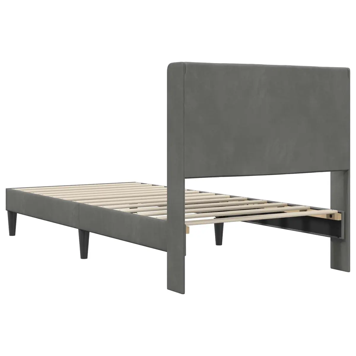 Bed Frame Plywood Fixed Slatted Base 90 x 190 cm Dark Grey Velvet Headboard