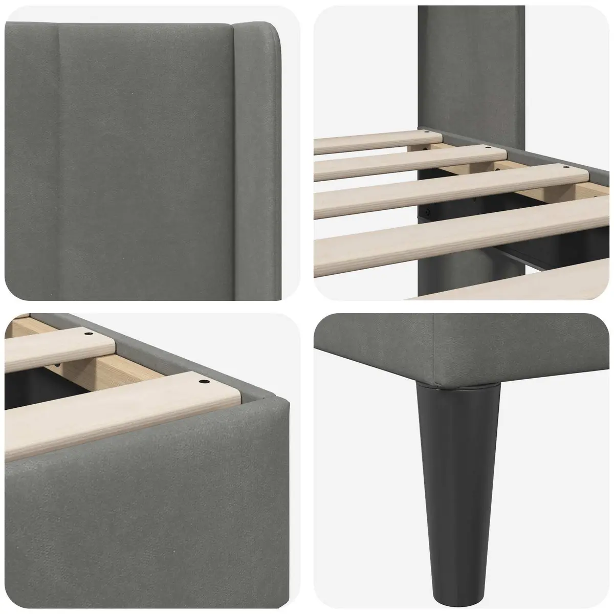 Bed Frame Plywood Slatted Base Dark Grey Velvet Headboard