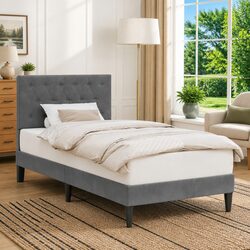 Versatile Dark Grey Velvet Bed Frame for Any Bedroom 90 x 190 cm