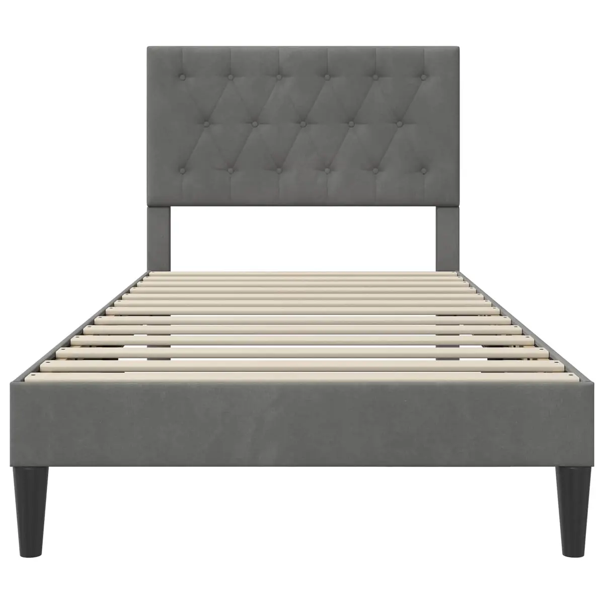 Bed Frame Plywood Construction 90 x 190 cm Dark Grey Velvet Headboard