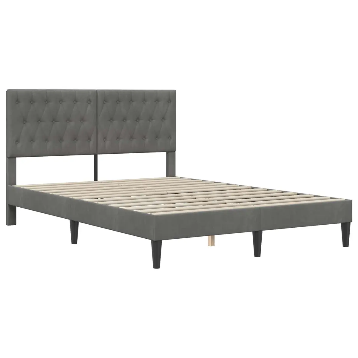 Bed Frame Plywood Construction Dark Grey Velvet Headboard Tapered Legs