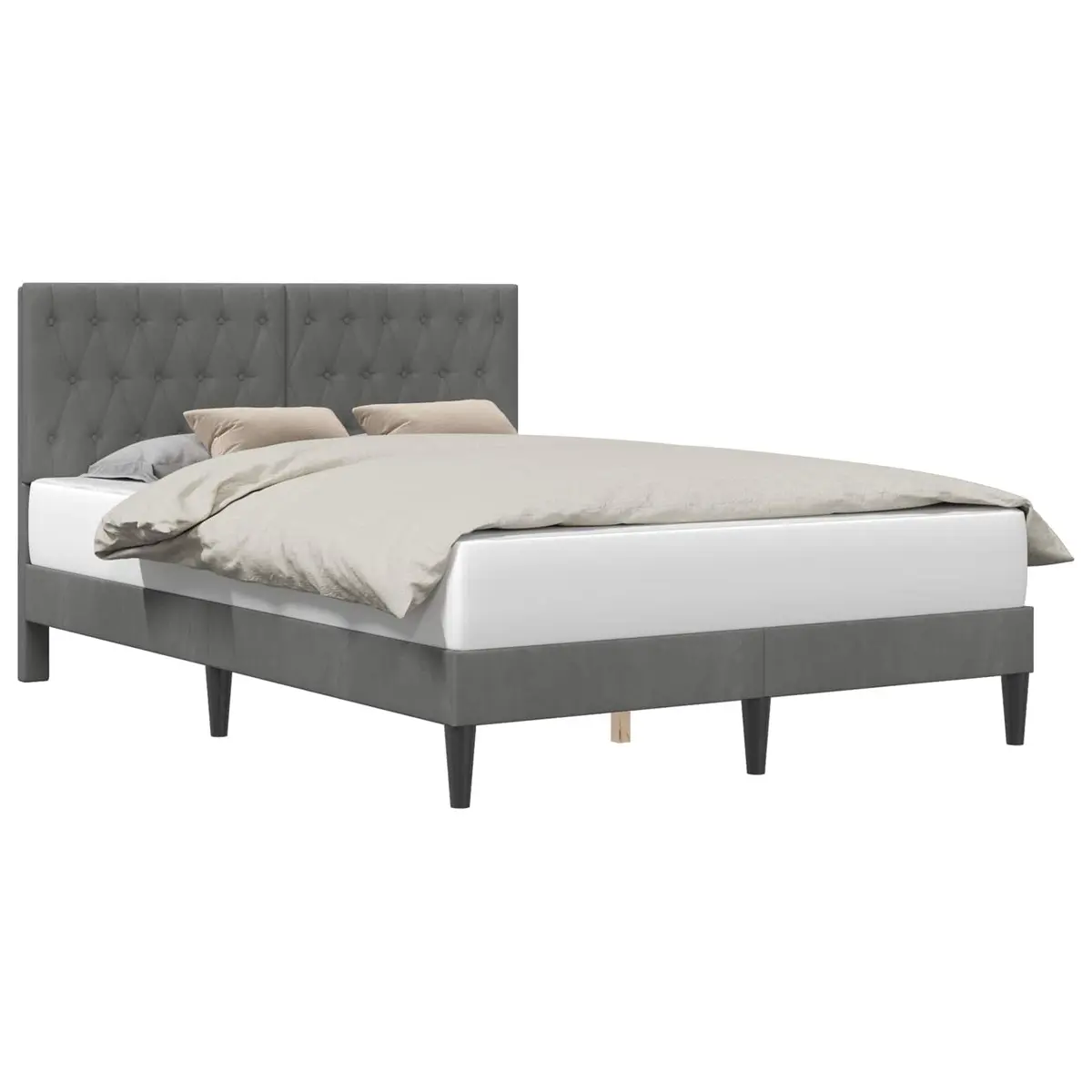 Bed Frame Plywood Dark Grey Velvet with Headboard Tapered Legs