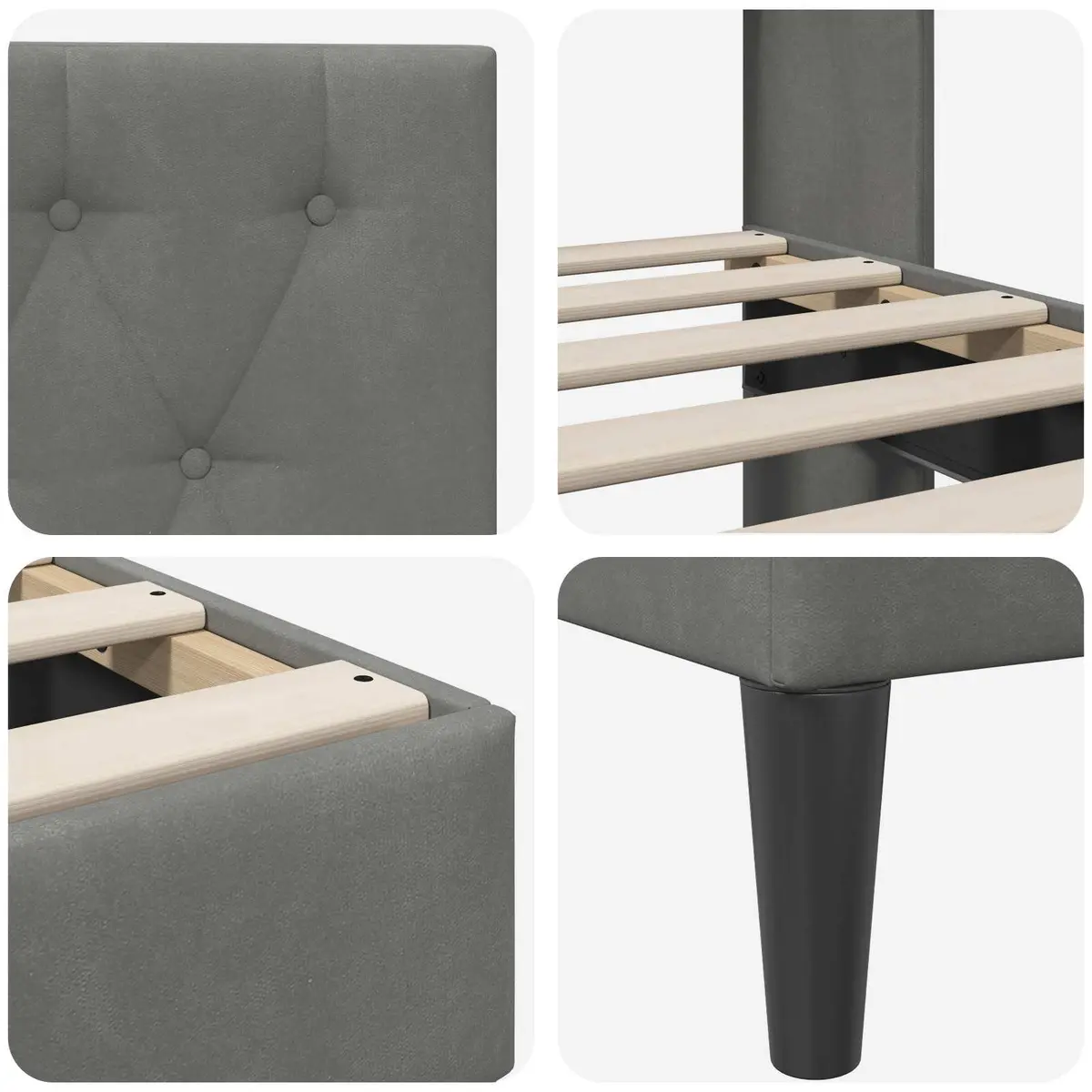 Bed Frame Plywood Dark Grey Velvet with Headboard Tapered Legs