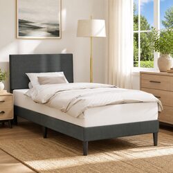 Practical Dark Grey Bed Frame with Corduroy Headboard 90 x 190 cm