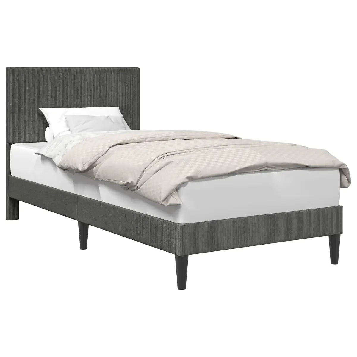 Bed Frame Corduroy Fabric 90 x 190 cm Dark Grey Modern Bedroom