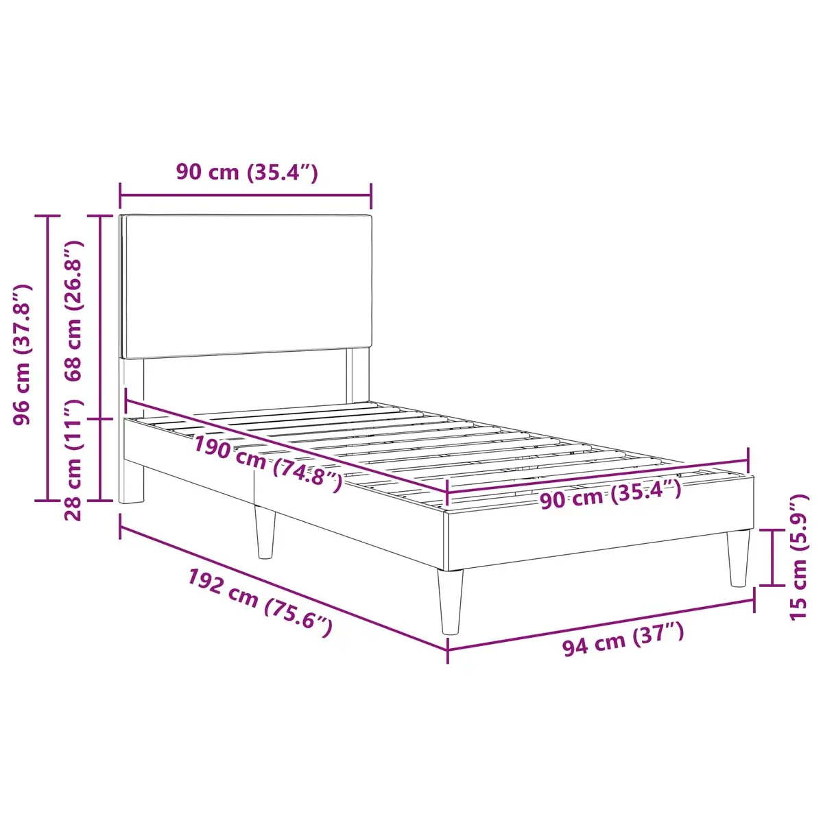 Bed Frame Corduroy Fabric 90 x 190 cm Dark Grey Modern Bedroom