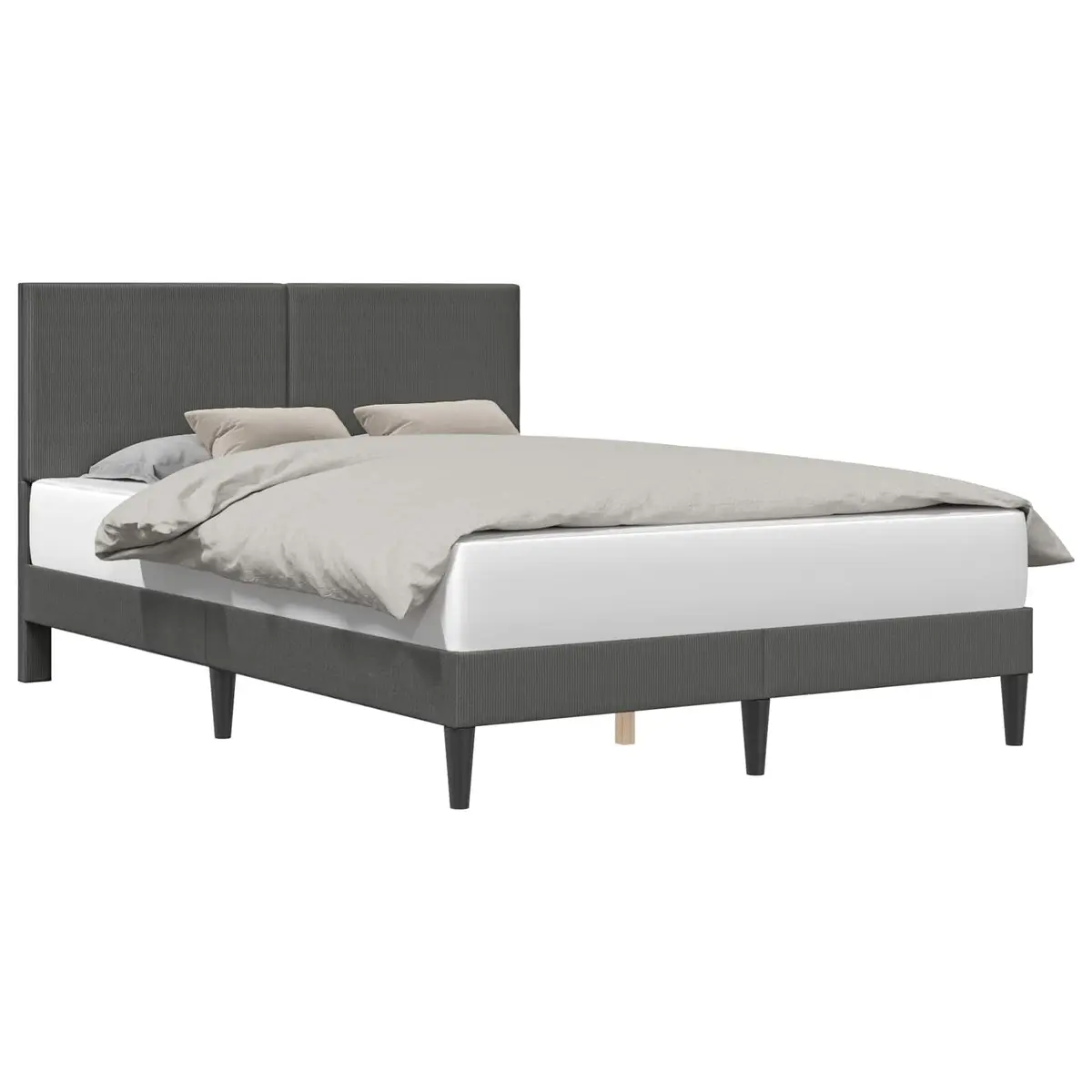 Bed Frame with Corduroy Upholstered Headboard Dark Grey 137x190cm Slatted Base