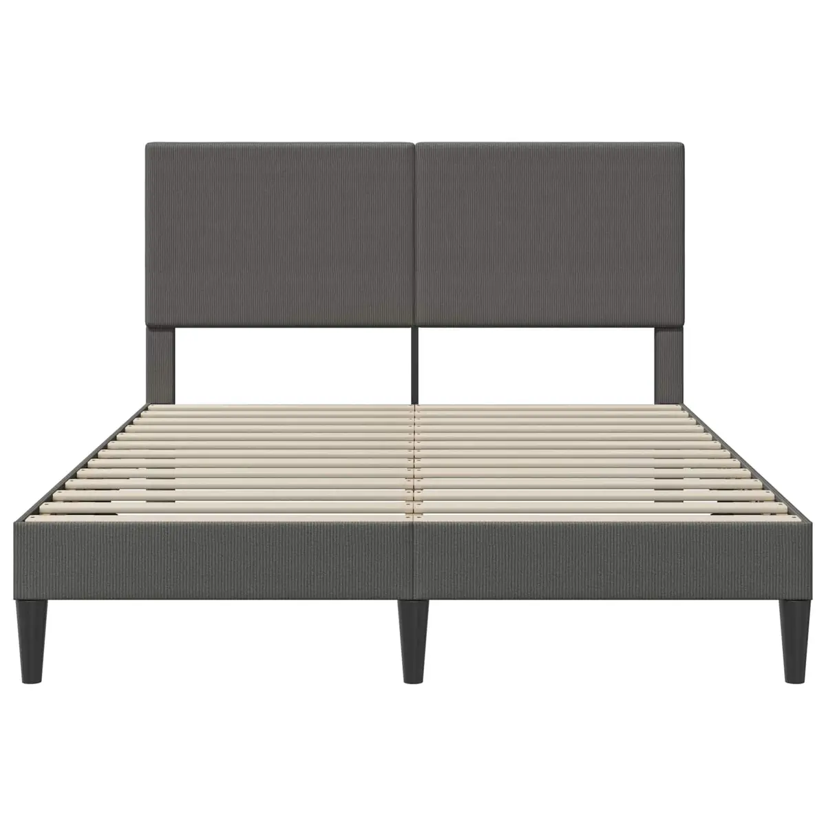 Bed Frame with Corduroy Upholstered Headboard Dark Grey 137x190cm Slatted Base
