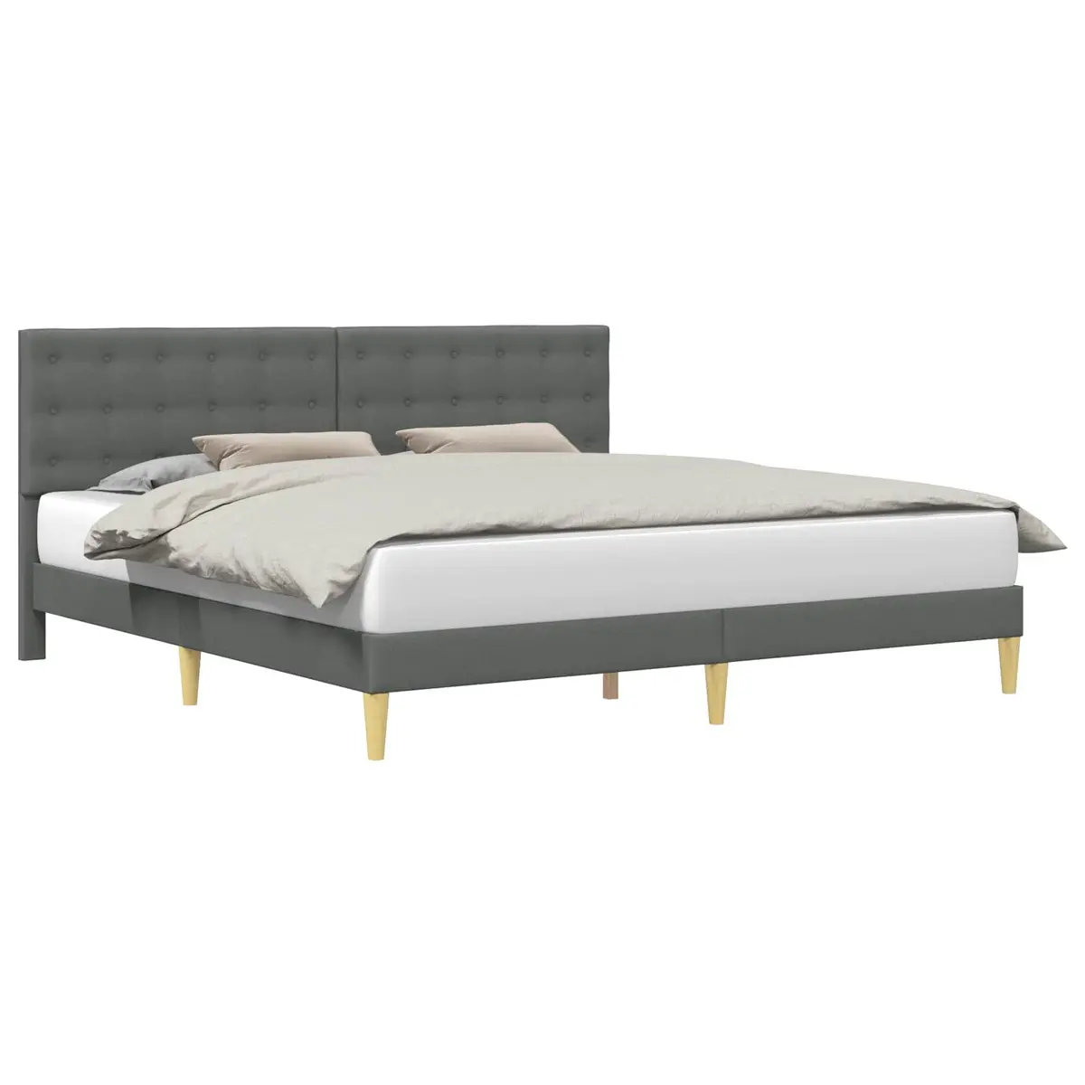 Bed Frame Plywood Fixed Slatted Base Fabric Headboard Dark Grey 180 x 200 cm