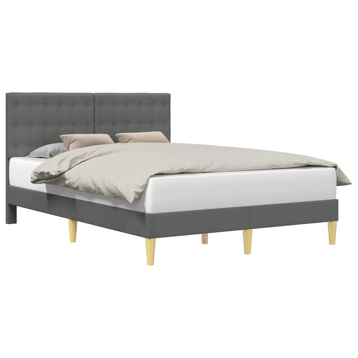 Bed Frame with Headboard Dark Grey Fabric Upholstered Modern Bedroom Furniture
