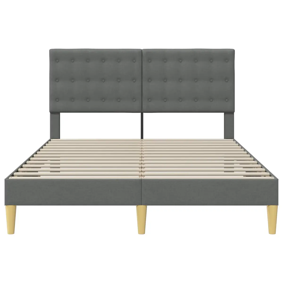Bed Frame with Headboard Dark Grey Fabric Modern Bedroom Furniture Slatted Base