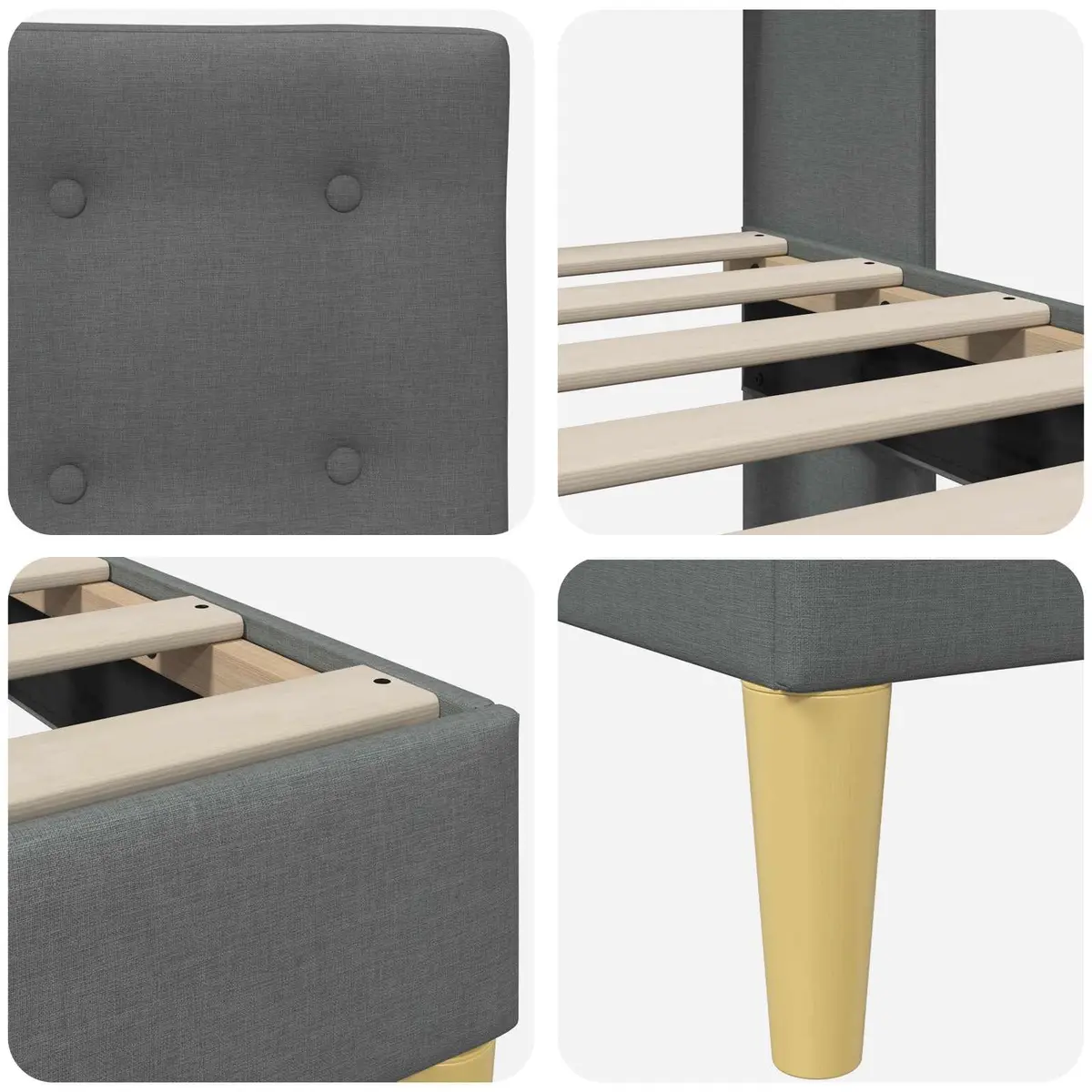 Bed Frame with Headboard Dark Grey Fabric Modern Bedroom Furniture Slatted Base