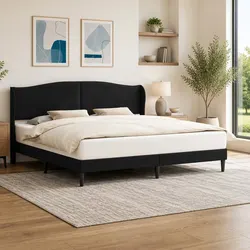 Black Faux Leather Bed Frame for Practical Use
