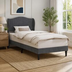 Practical Dark Grey Velvet Bed Frame 90 x 190 cm for Small Spaces