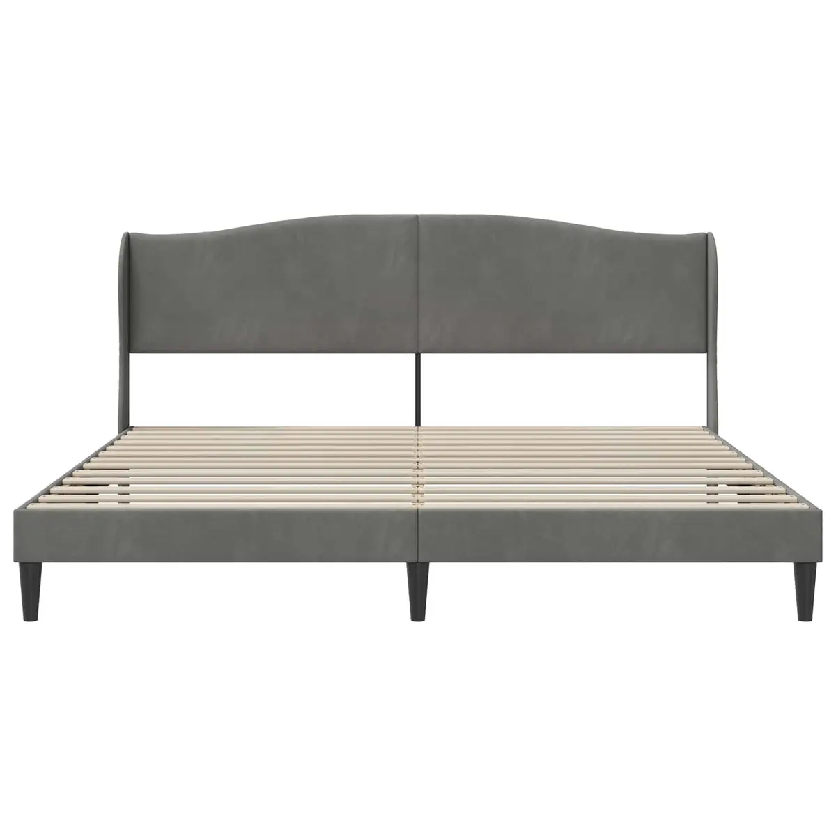 Bed Frame Slatted Construction 180 x 200 cm Dark Grey Velvet Upholstered Headboard