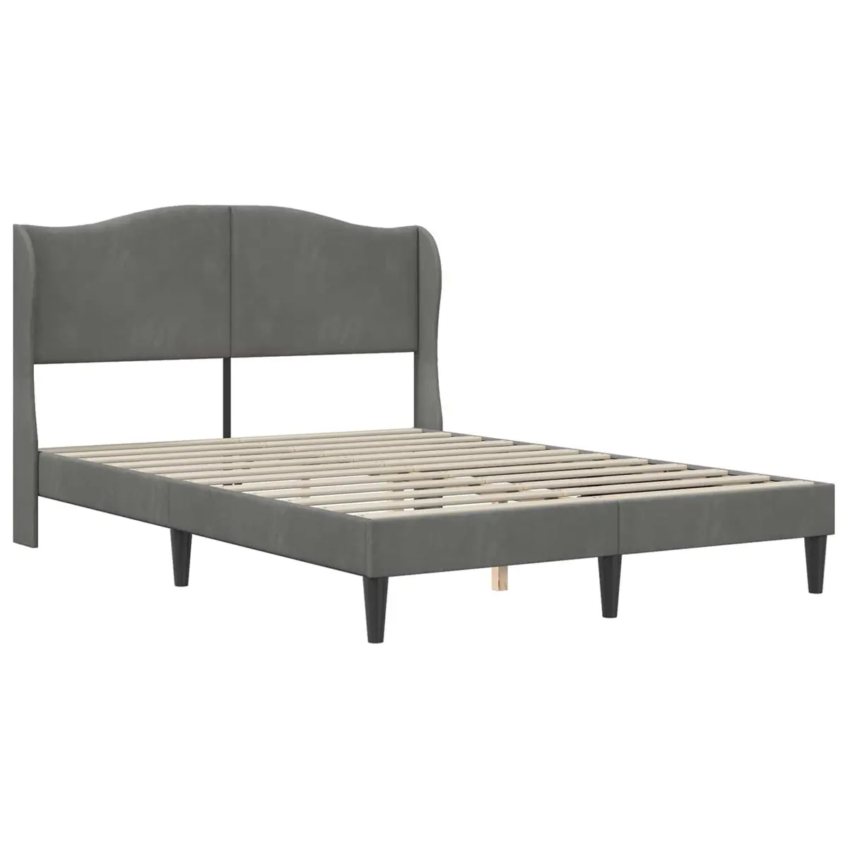 Bed Frame Velvet Upholstered Dark Grey 137 x 190 cm Modern Platform