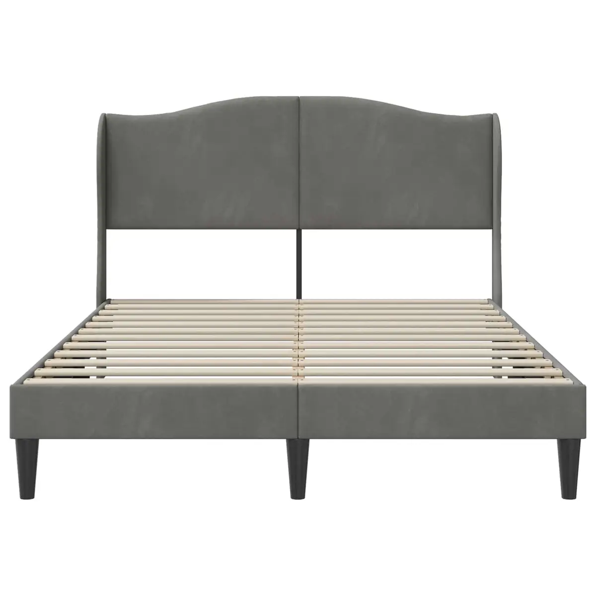 Bed Frame Velvet Upholstered Dark Grey 137 x 190 cm Modern Platform