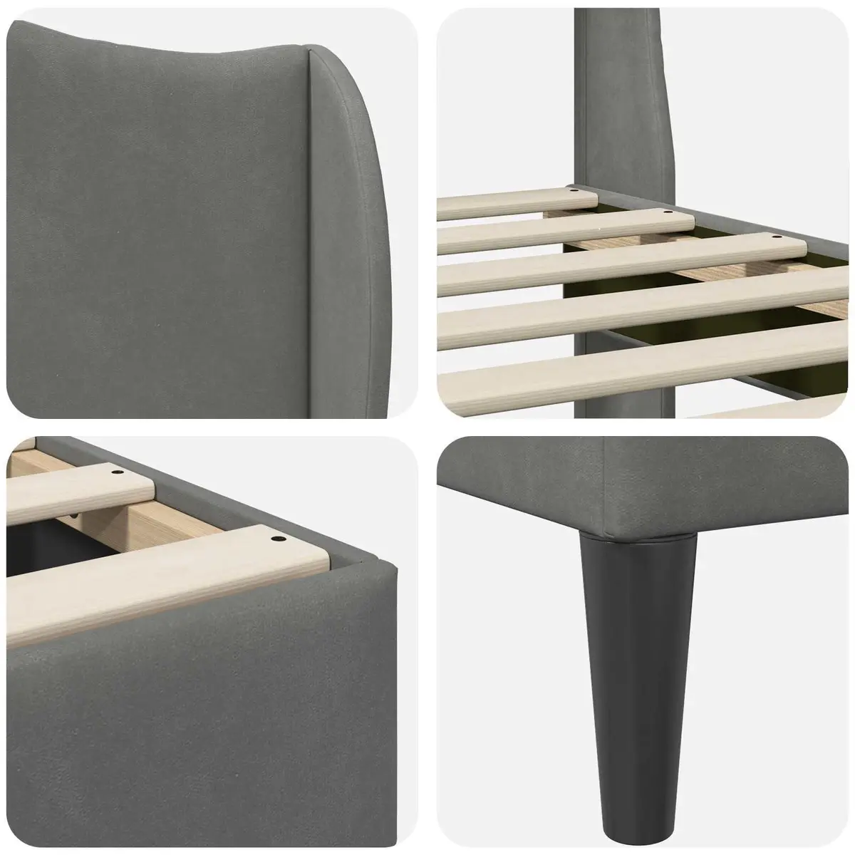 Bed Frame Slatted Velvet Upholstered 153 x 203 cm Dark Grey